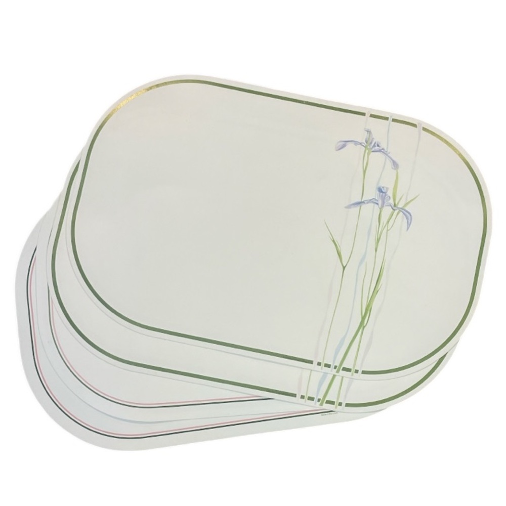 4x Vintage Shadow Iris Placemats Corning Corelle Vinyl Reversible Purple Blue